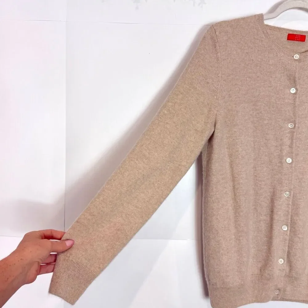 JENNIE LIU Women's 100% Cashmere Button Long Sleeve Crewneck Cardigan Sweater Oa